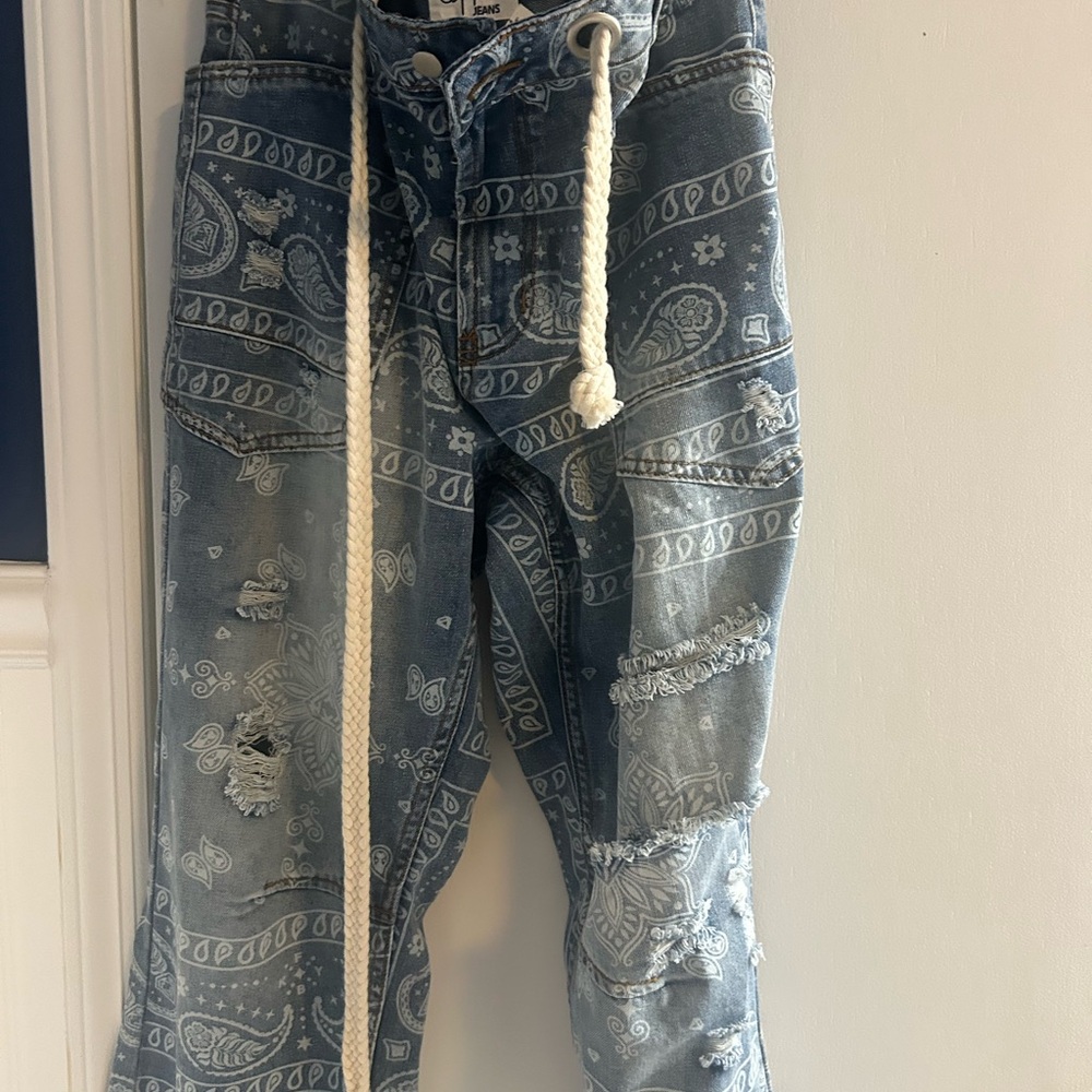 INC International Concepts Blue Paisley Boyfriend Jeans
